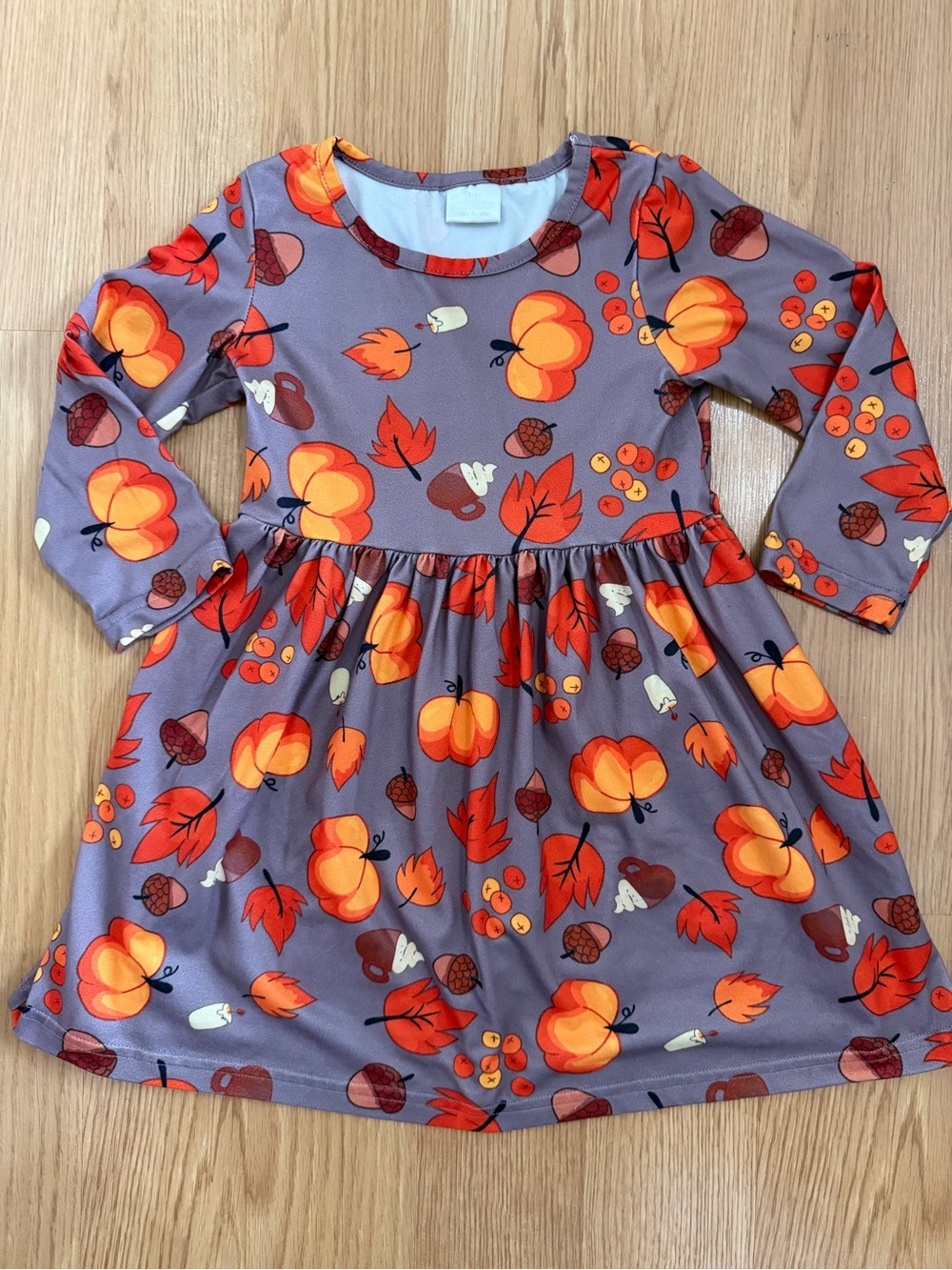 Boutique Pumpkin Autumn Acorn Print Long Sleeve Dress 3T 4T